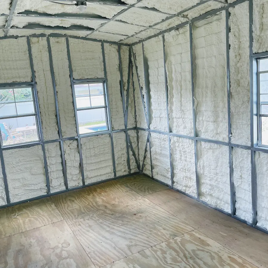 Closed-cell spray foam insulation applied to wall cavities in a residential project in La Homa